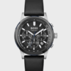 BOSS Black-Dial Chronograph Solar Watch with Black Leather Strap